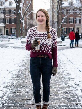 Abercrombie & Fitch White and Burgundy eyelash knit Cozy M Sweater